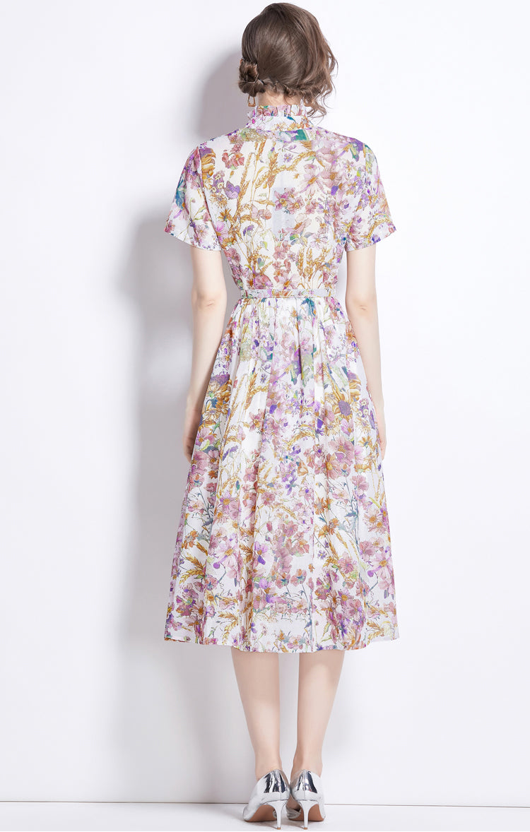 Floral Short Sleeve A-line Dress