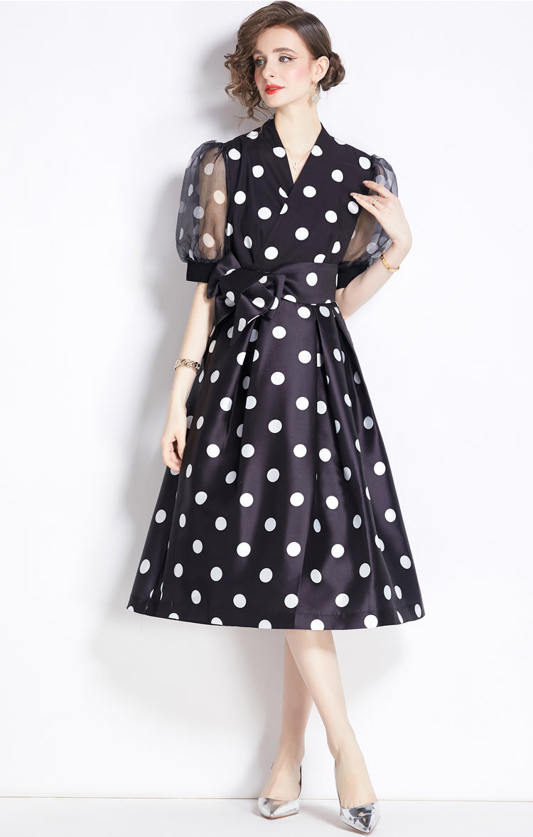 Black Polka Dot Elegant A-line Dress