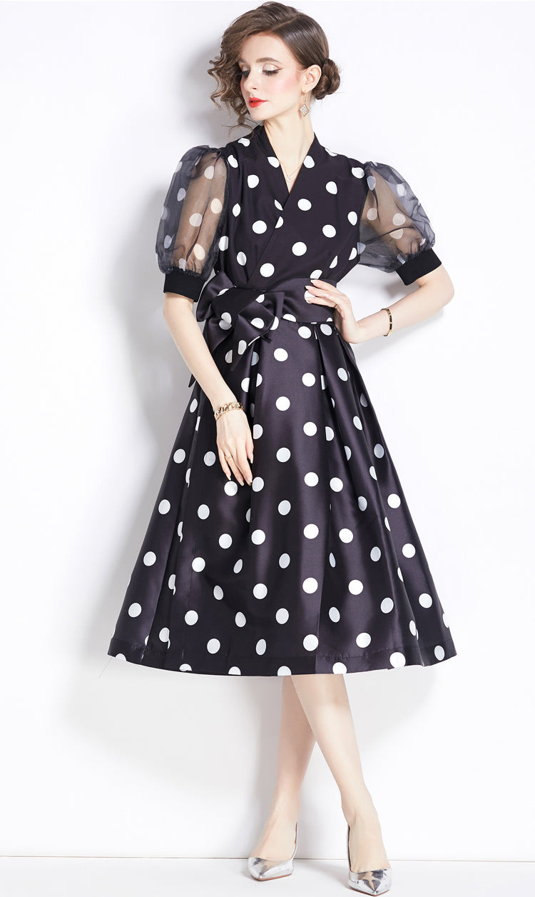 Black Polka Dot Elegant A-line Dress