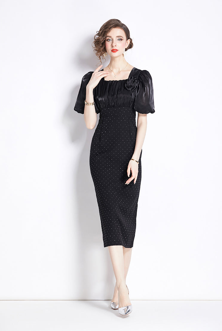 Square Collar Elegant Mid-length Dress