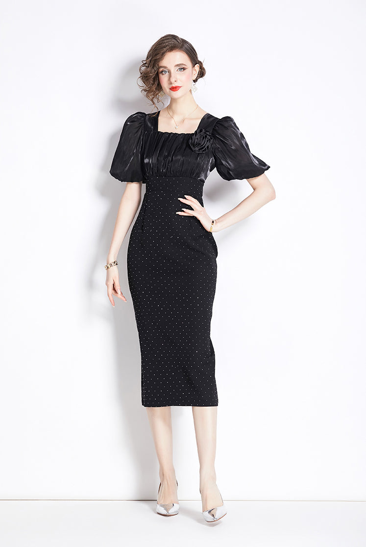Square Collar Elegant Mid-length Dress