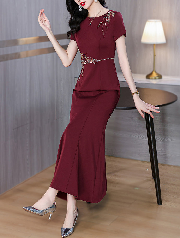 Dark Red Fishtail Evening Dress