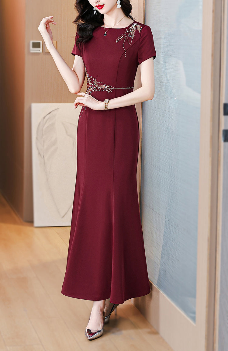 Dark Red Fishtail Evening Dress