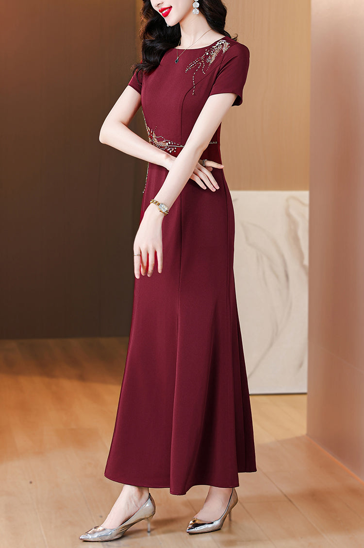 Dark Red Fishtail Evening Dress