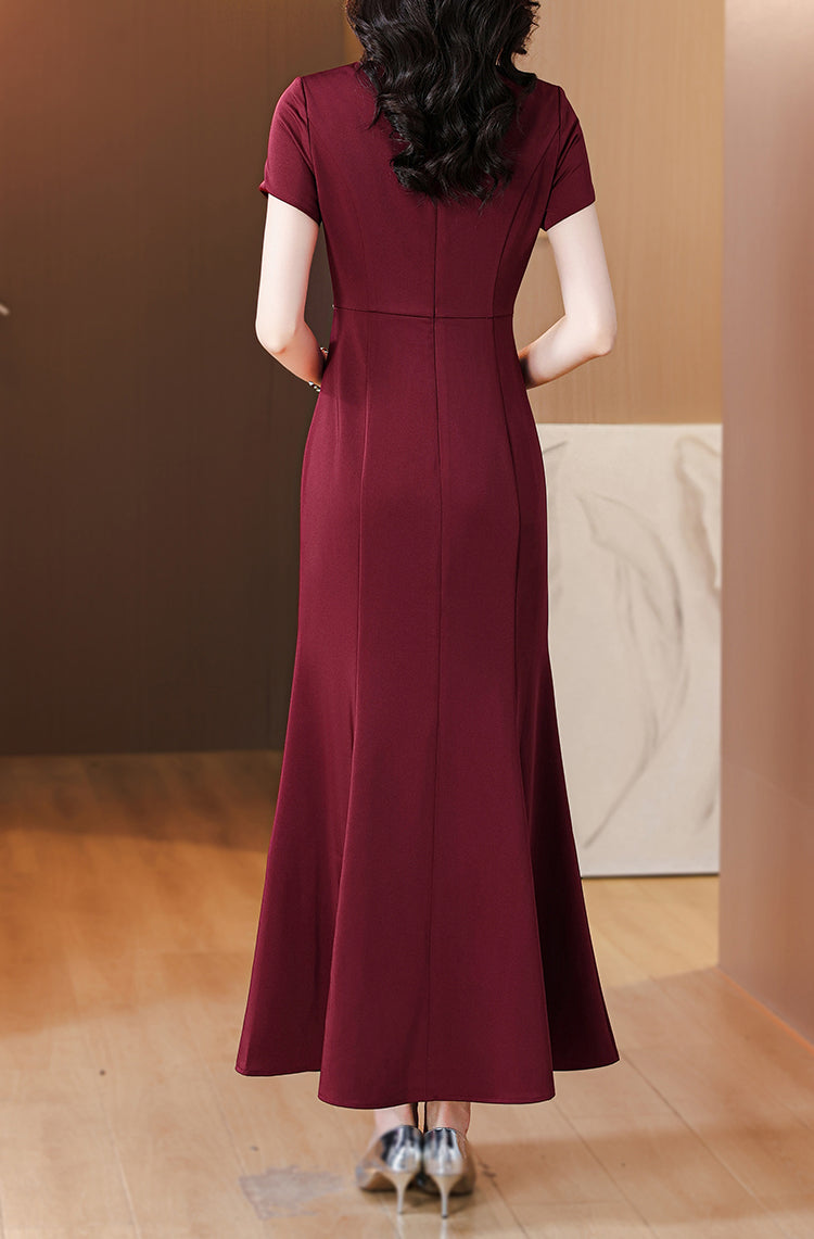 Dark Red Fishtail Evening Dress