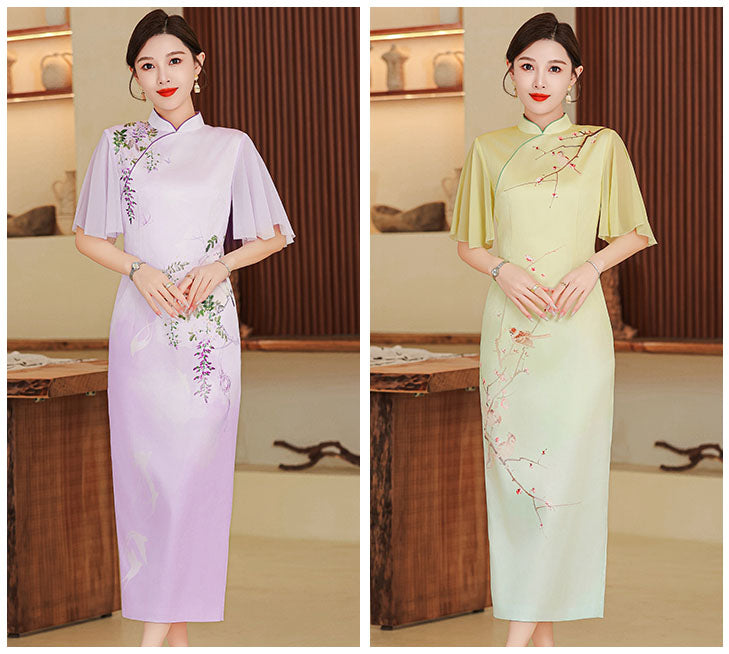 Elegant Flower Lotus Sleeves Cheongsam