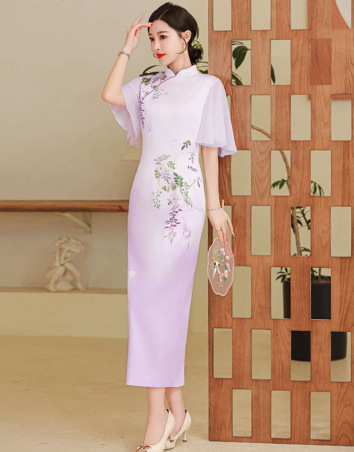 Elegant Flower Lotus Sleeves Cheongsam