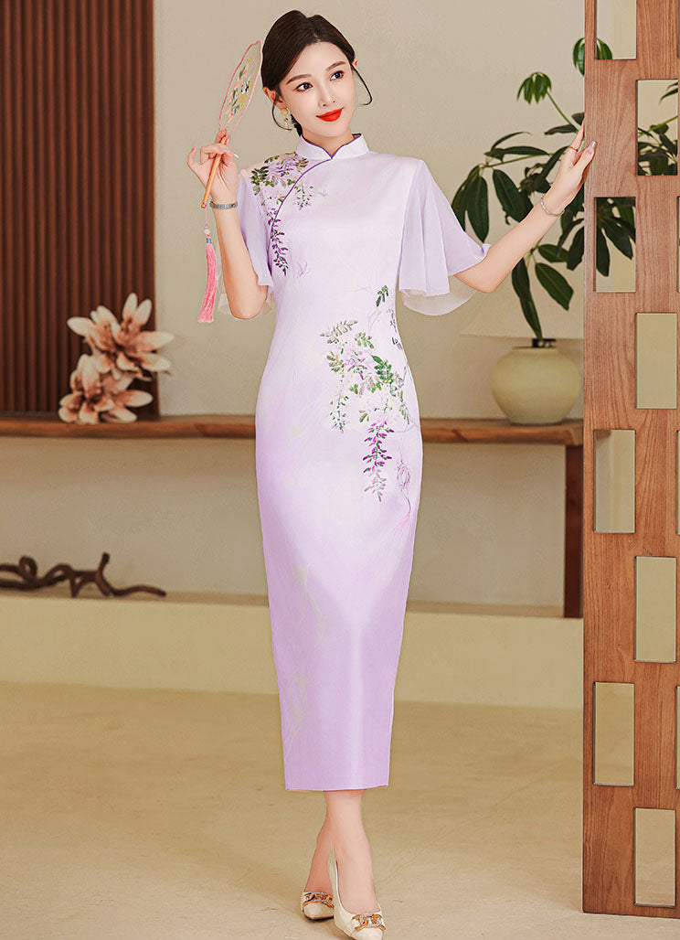 Elegant Flower Lotus Sleeves Cheongsam