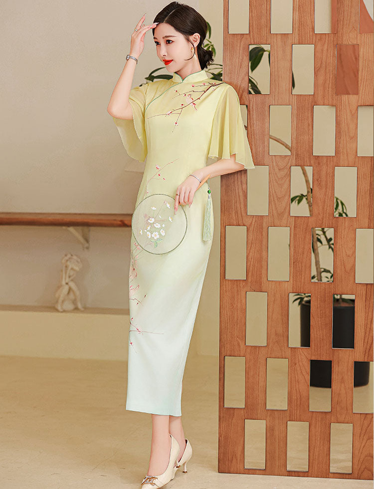 Elegant Flower Lotus Sleeves Cheongsam