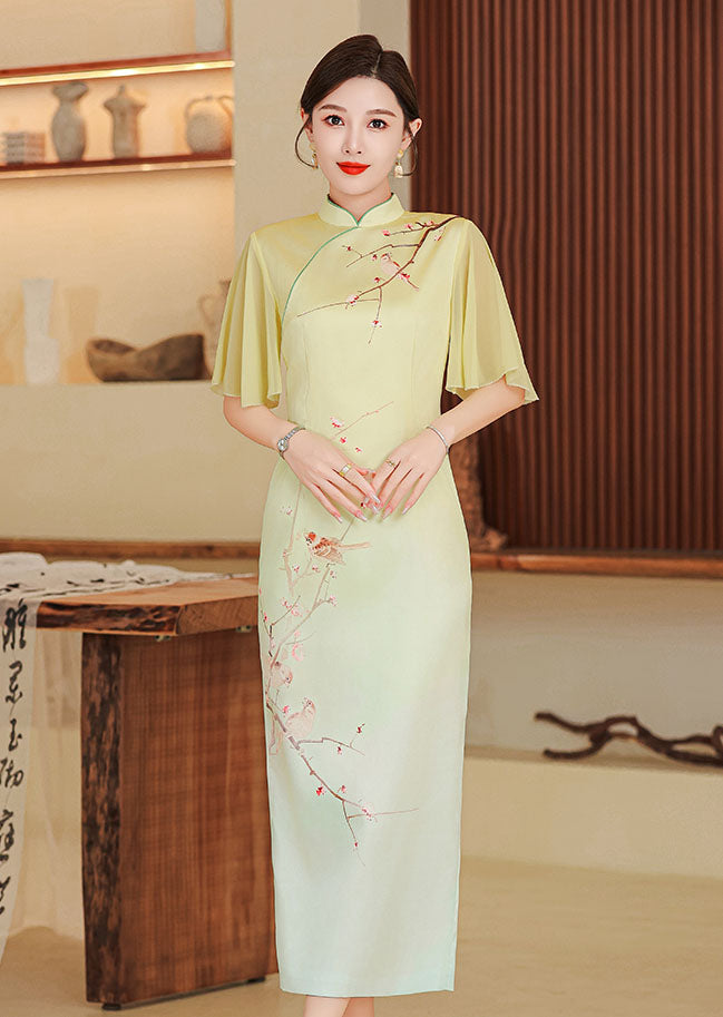 Elegant Flower Lotus Sleeves Cheongsam