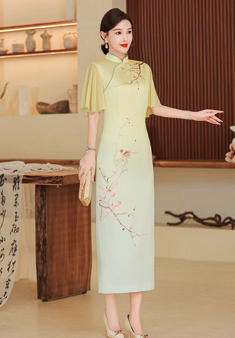 Elegant Flower Lotus Sleeves Cheongsam