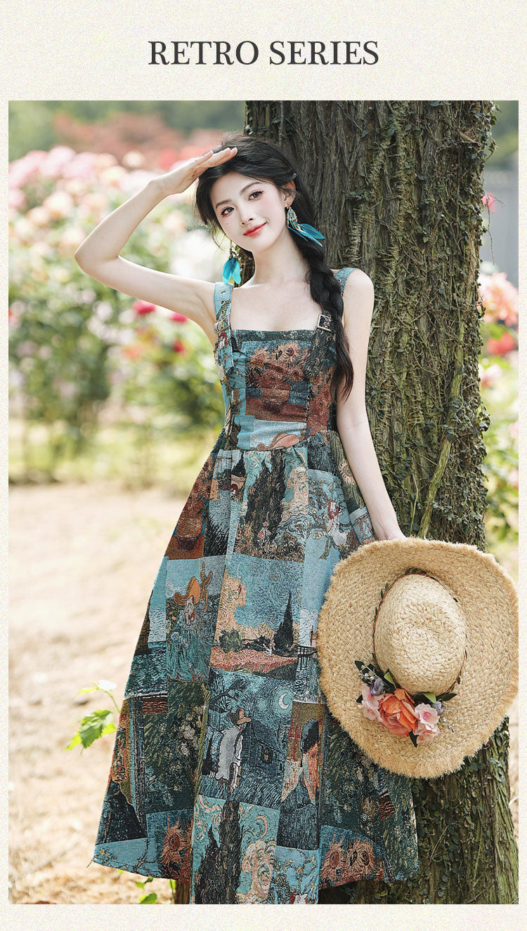 Floral Tank Oil Painting Style Dress