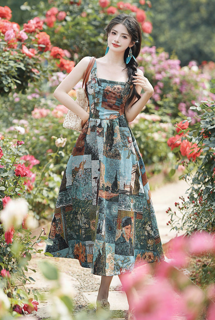 Floral Tank Oil Painting Style Dress