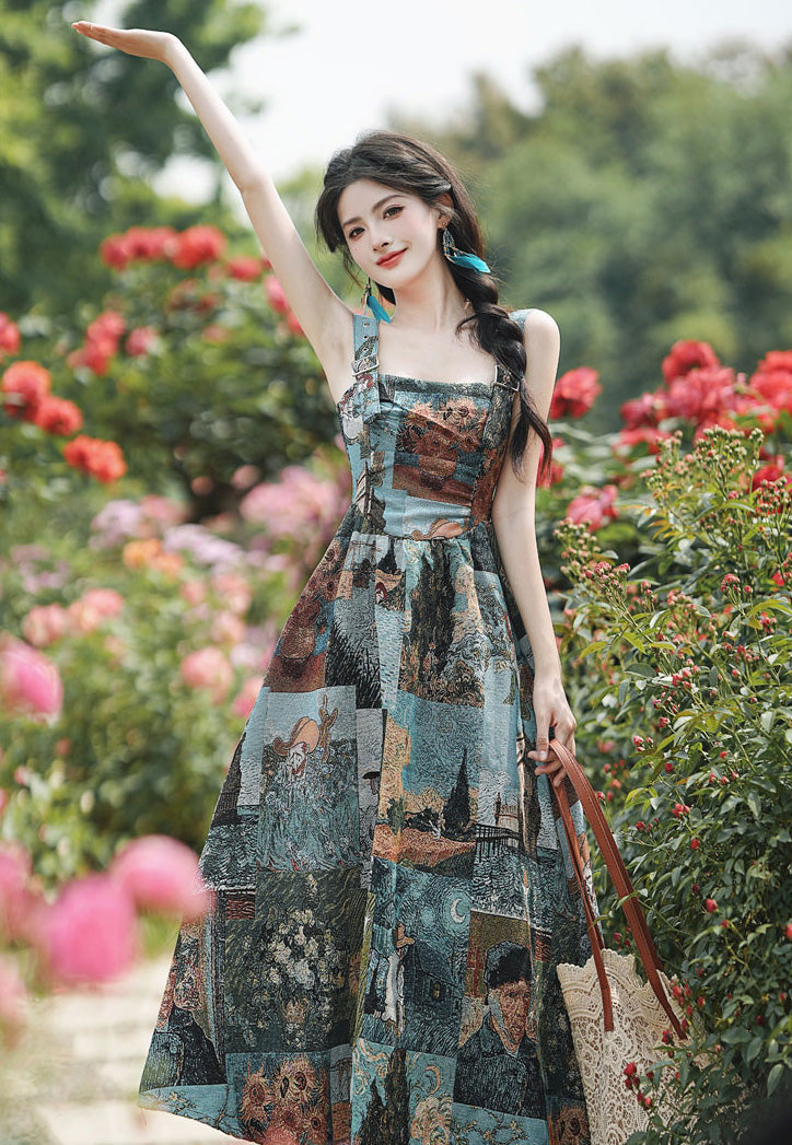 Floral Tank Oil Painting Style Dress