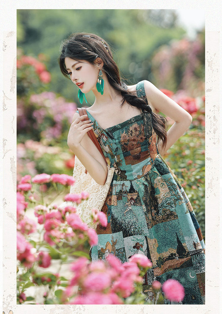 Floral Tank Oil Painting Style Dress