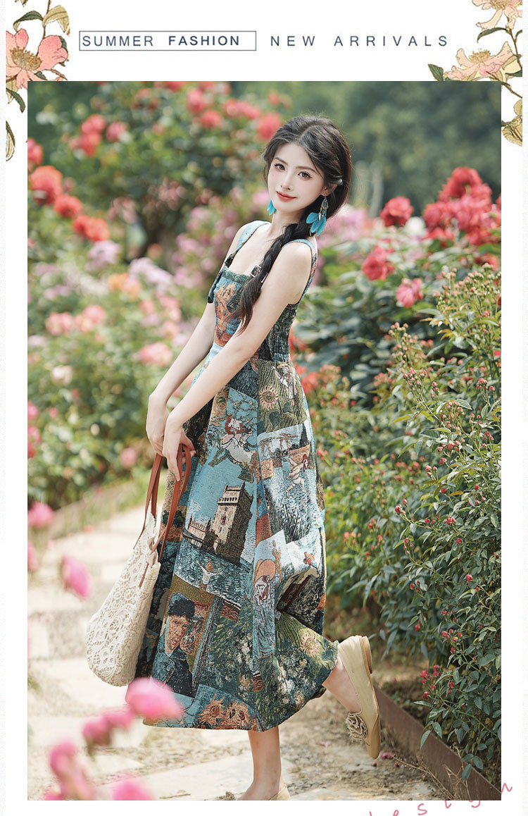 Floral Tank Oil Painting Style Dress