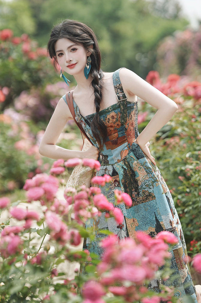 Floral Tank Oil Painting Style Dress