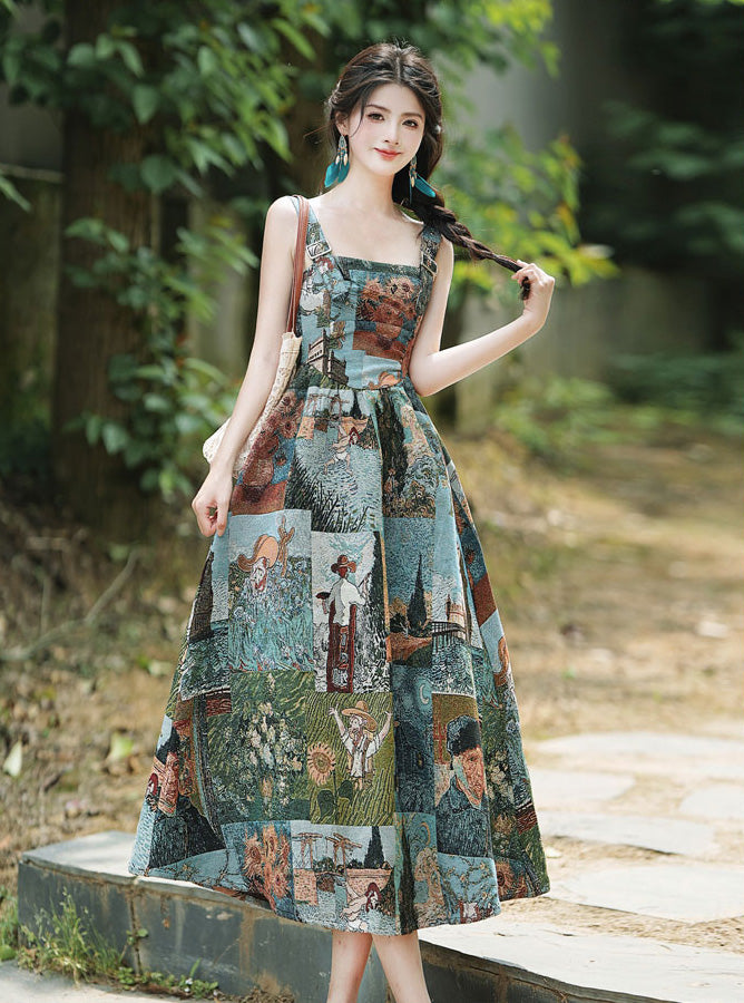 Floral Tank Oil Painting Style Dress