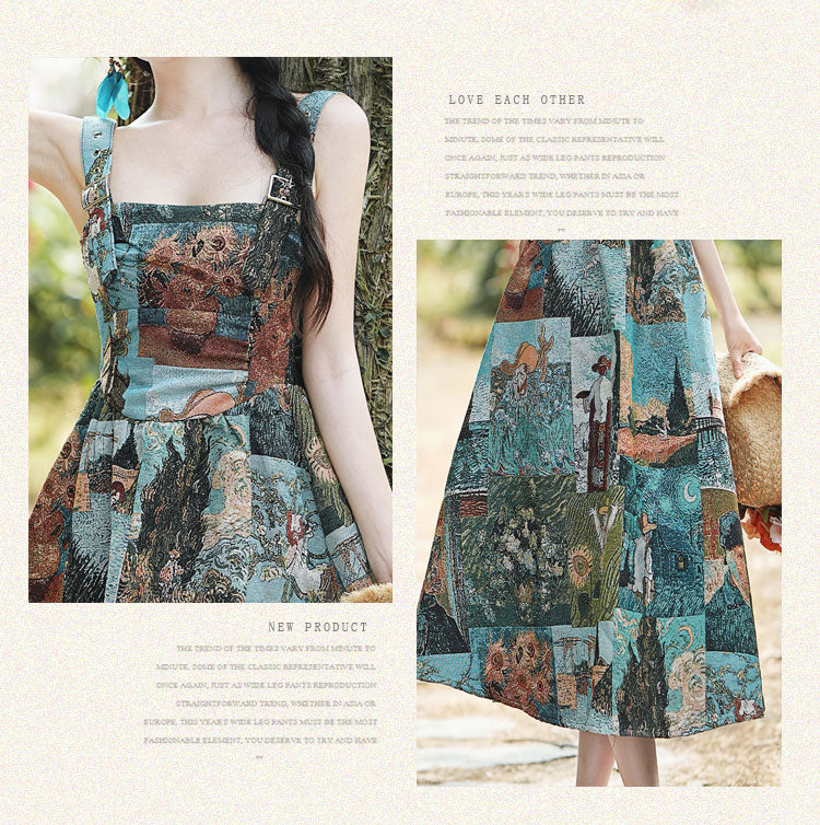 Floral Tank Oil Painting Style Dress