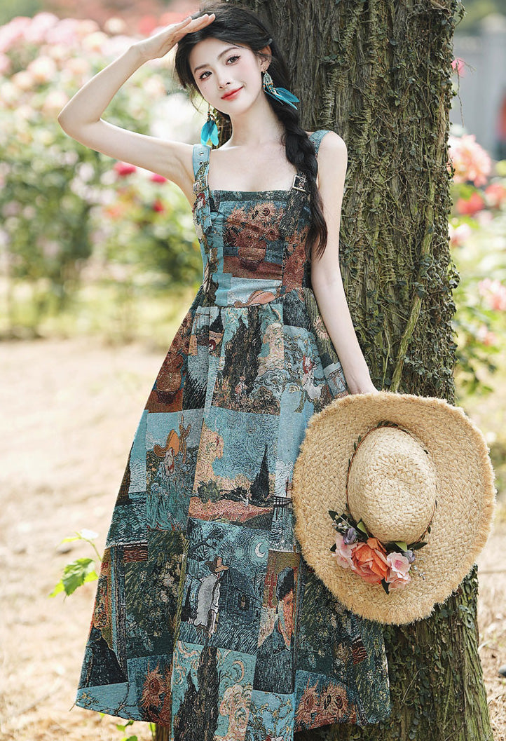 Floral Tank Oil Painting Style Dress