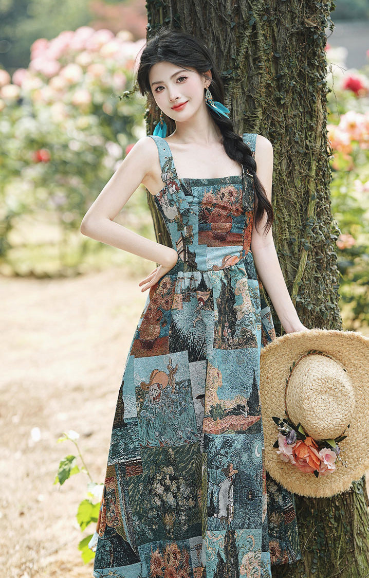 Floral Tank Oil Painting Style Dress