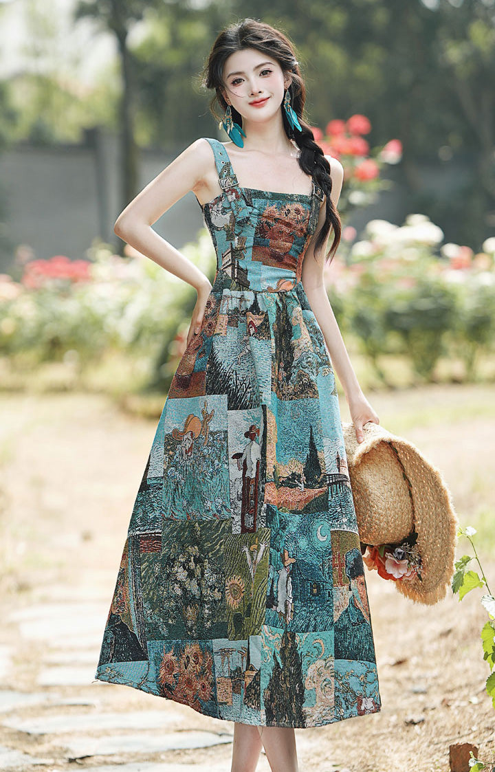 Floral Tank Oil Painting Style Dress