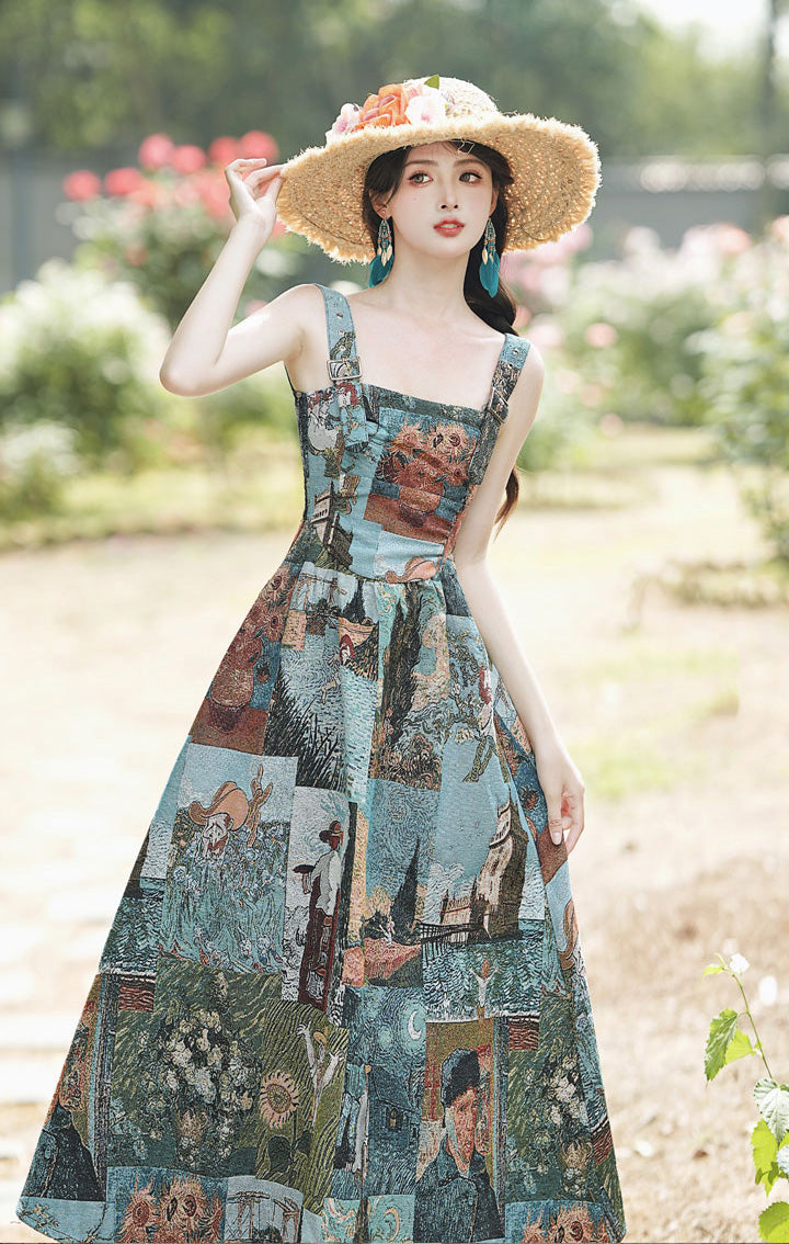 Floral Tank Oil Painting Style Dress