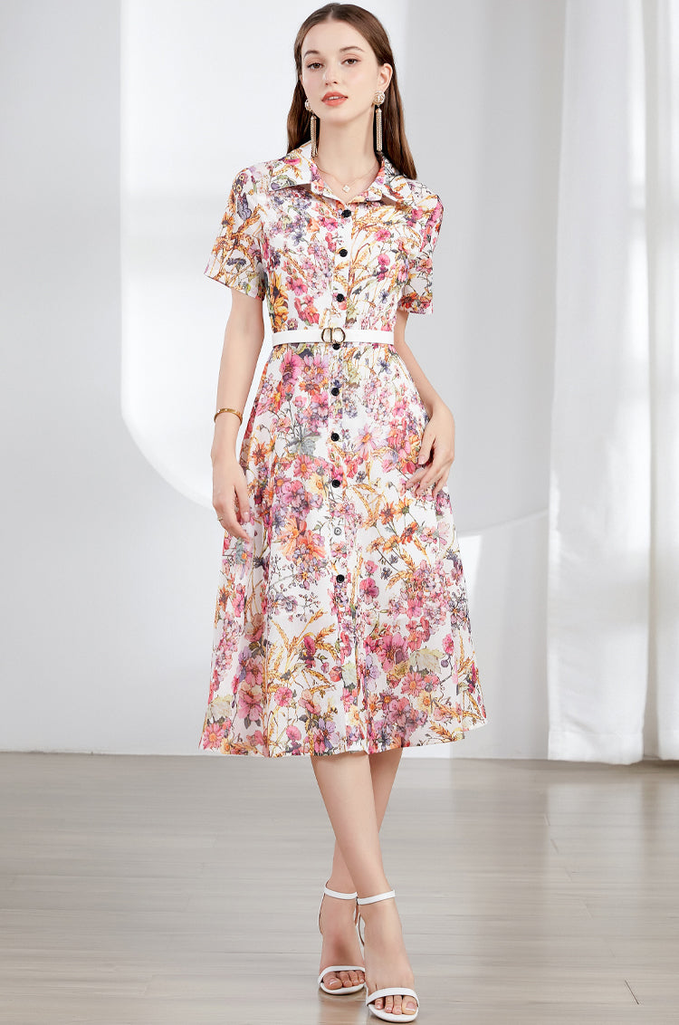 Floral Retro Polo Collar Dress