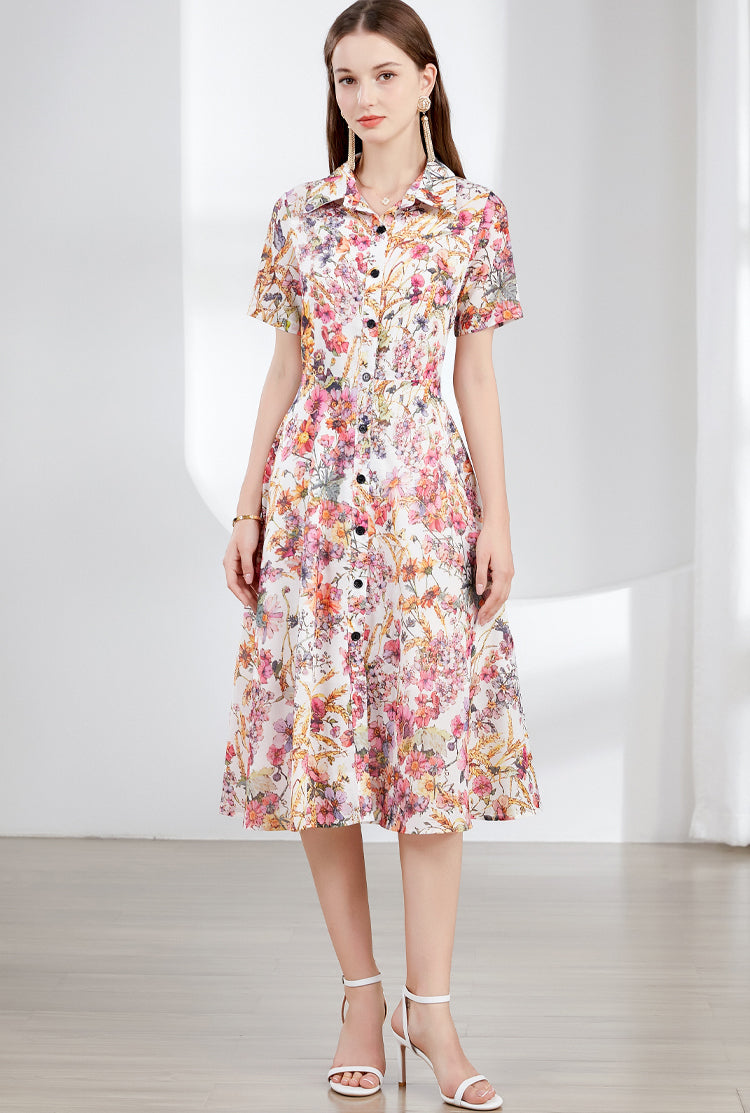 Floral Retro Polo Collar Dress