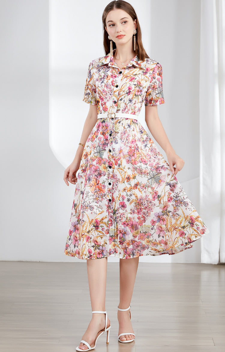 Floral Retro Polo Collar Dress