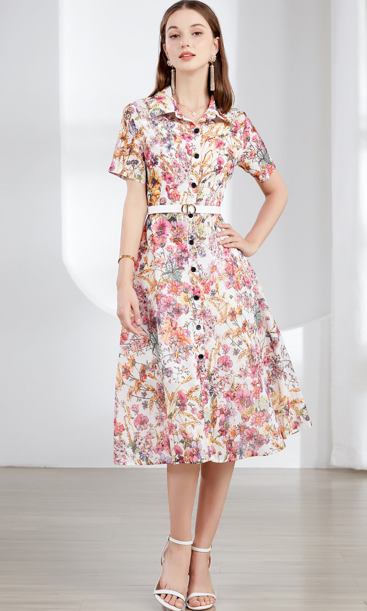 Floral Retro Polo Collar Dress