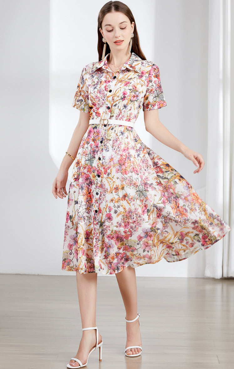 Floral Retro Polo Collar Dress