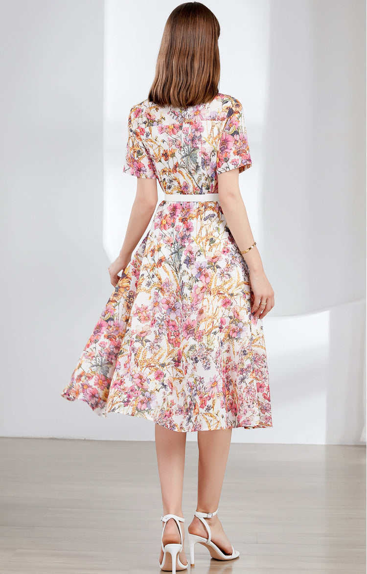 Floral Retro Polo Collar Dress