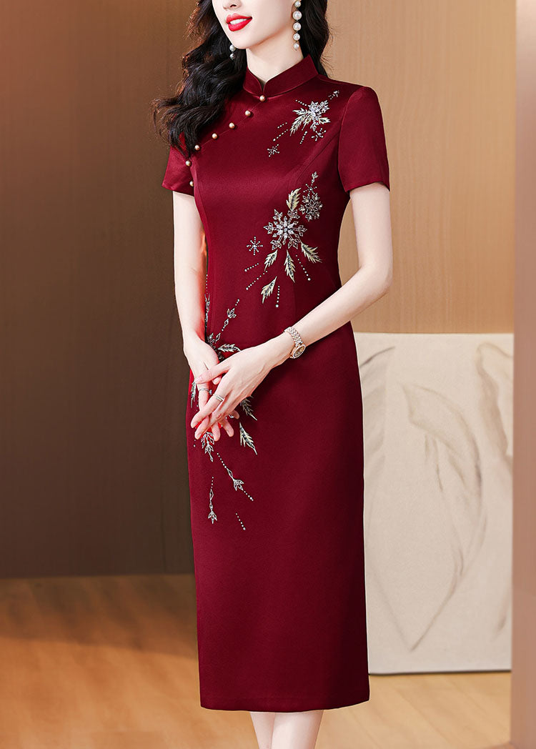 Claret Red Cheongsam Banquet Dress