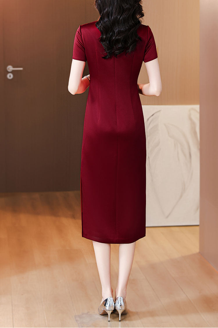 Claret Red Cheongsam Banquet Dress