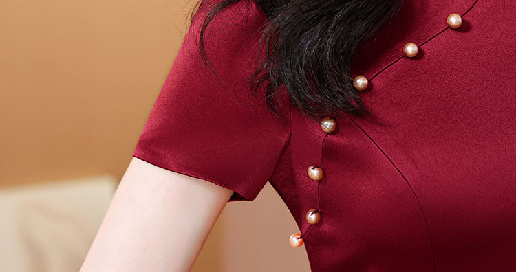 Claret Red Cheongsam Banquet Dress