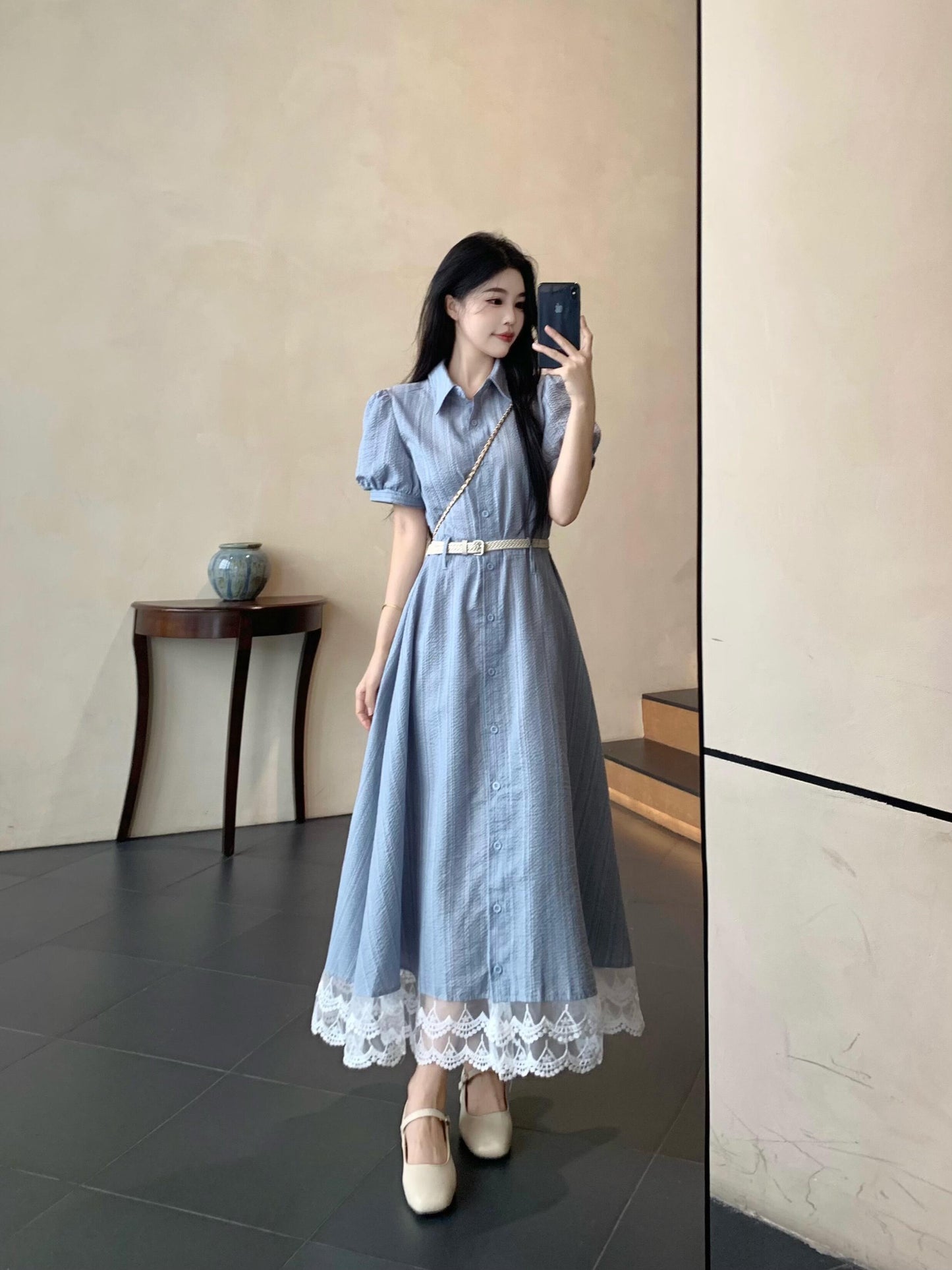 Light Blue Large Size Long Dress