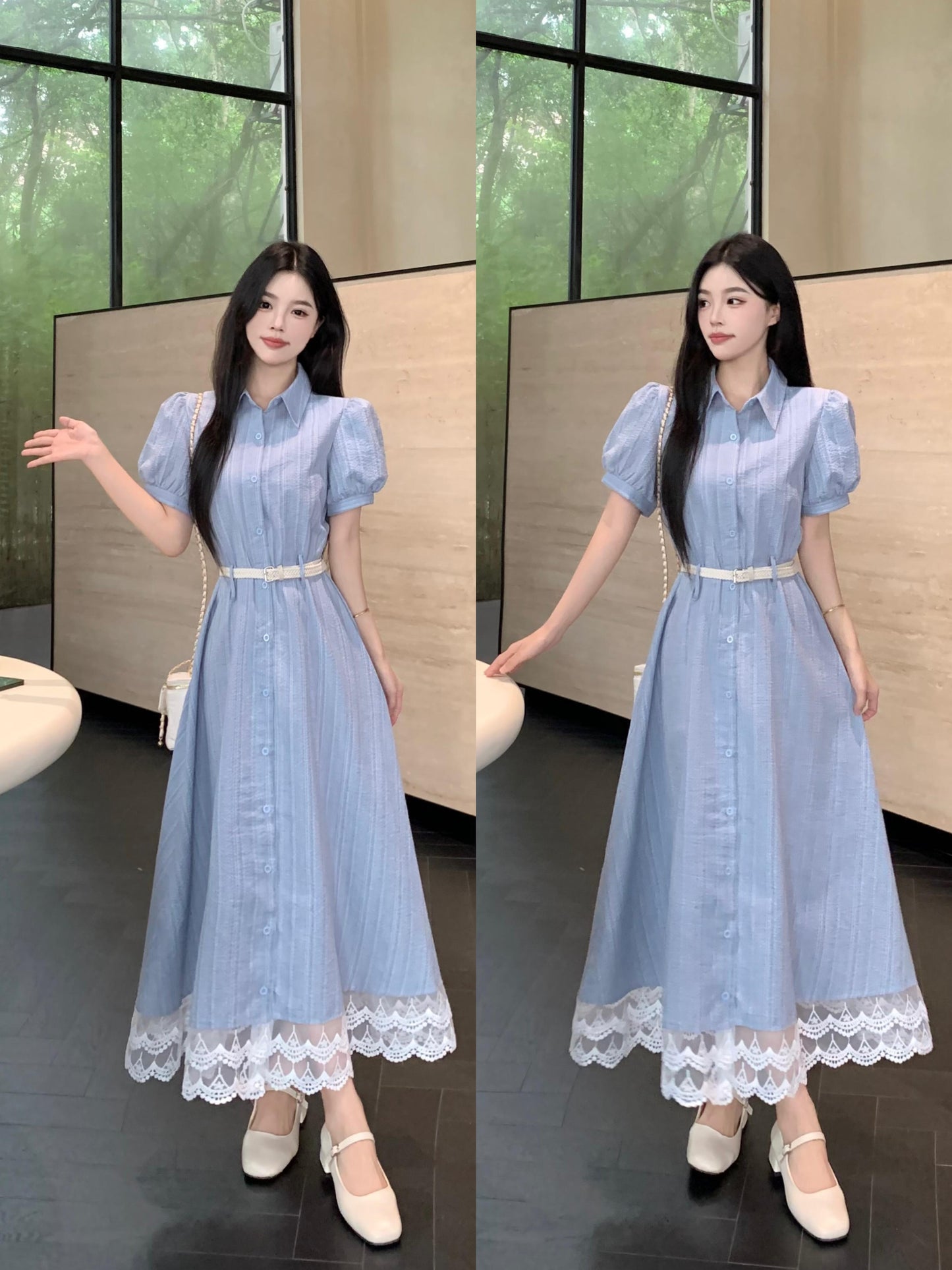 Light Blue Large Size Long Dress