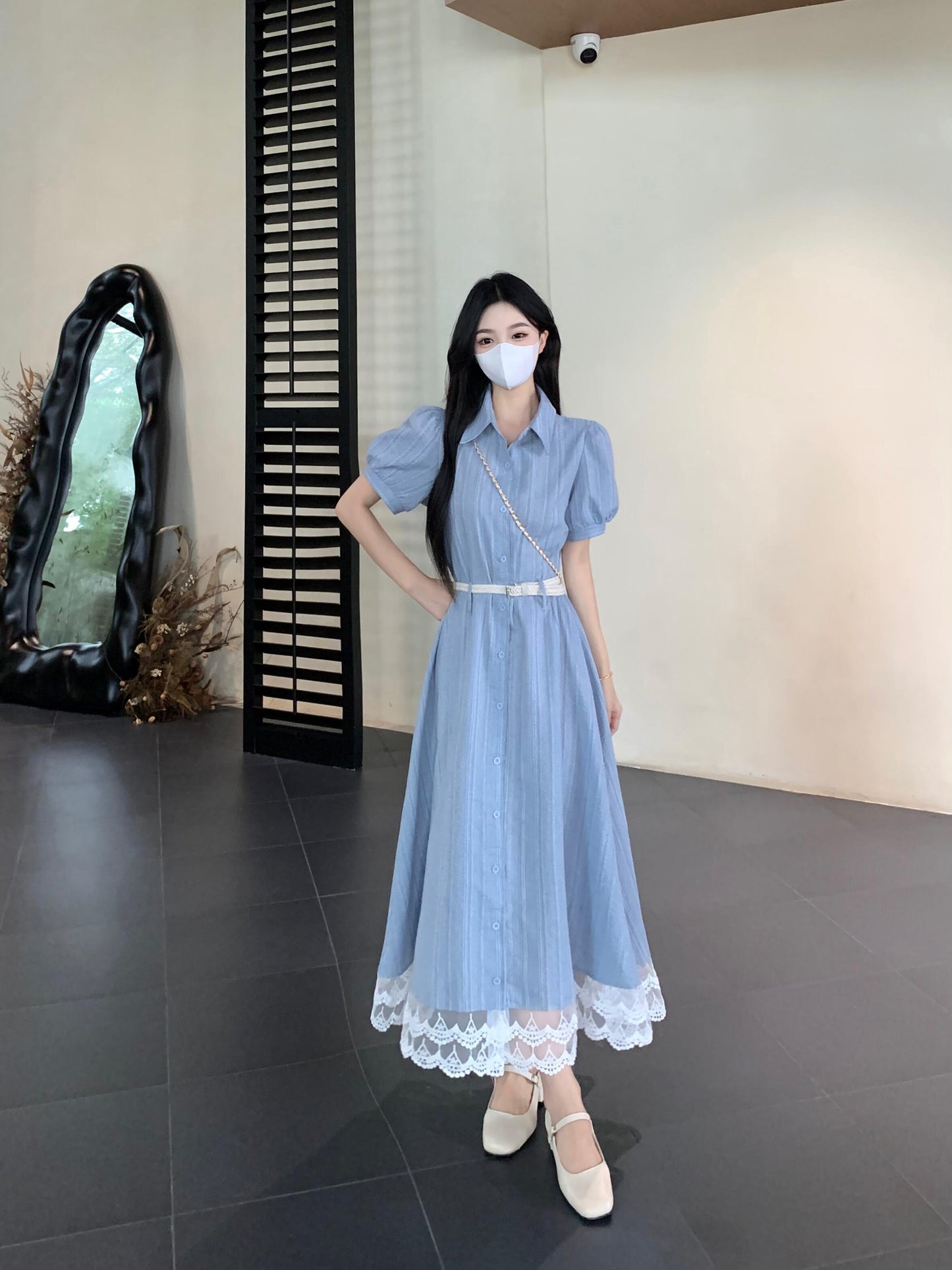 Light Blue Large Size Long Dress