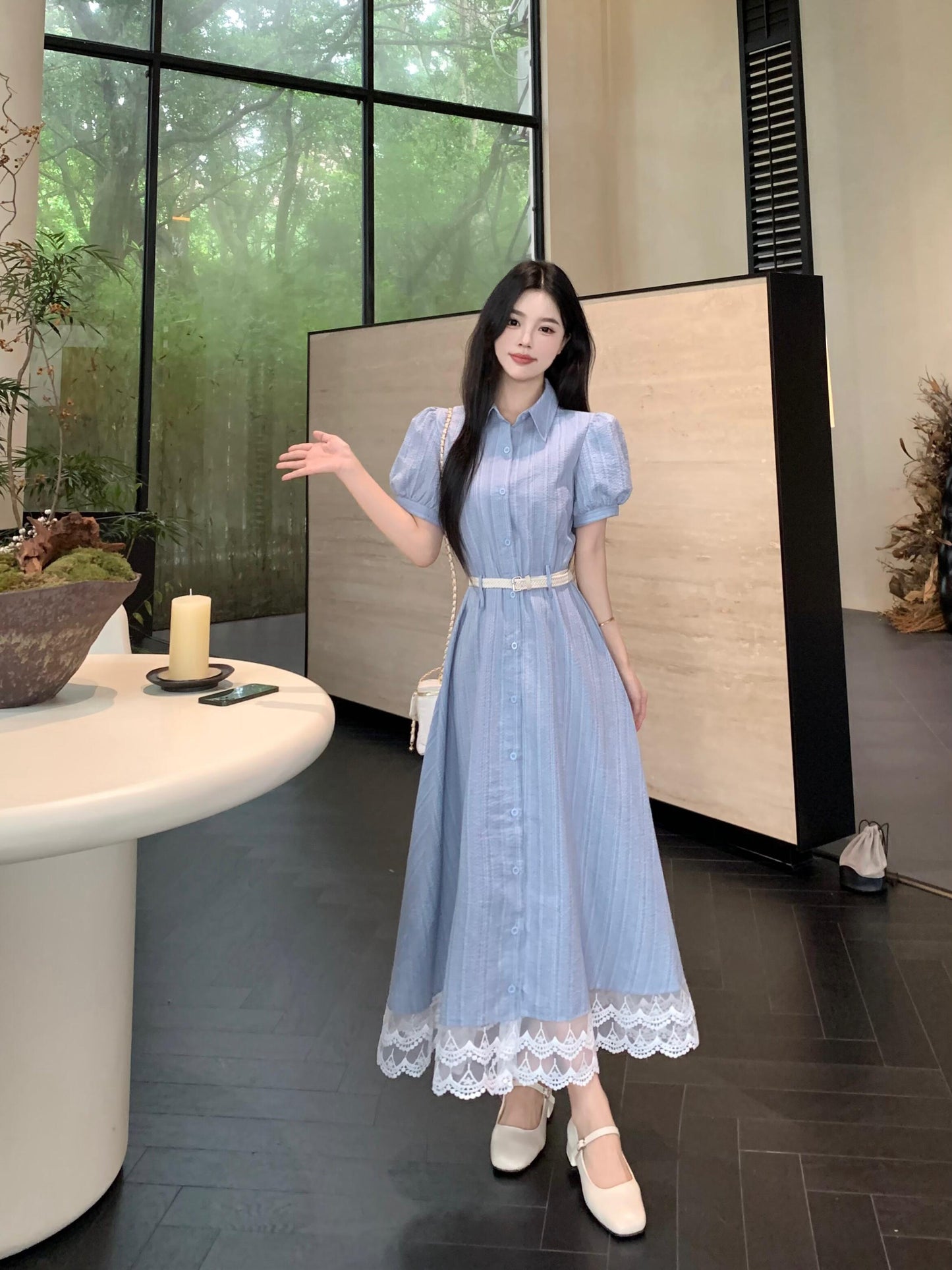 Light Blue Large Size Long Dress