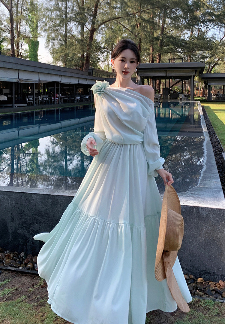 Mint Green One Shoulder High-end Holiday Style Long Dress