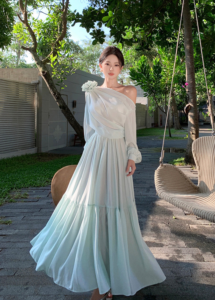 Mint Green One Shoulder High-end Holiday Style Long Dress