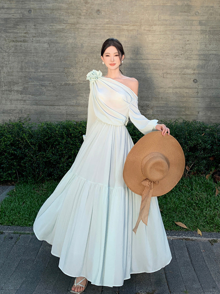 Mint Green One Shoulder High-end Holiday Style Long Dress