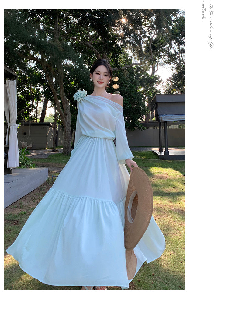 Mint Green One Shoulder High-end Holiday Style Long Dress