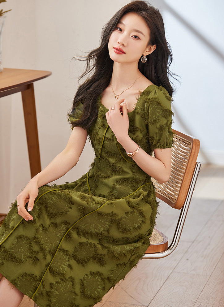 Green Pastoral Short-sleeved Dress