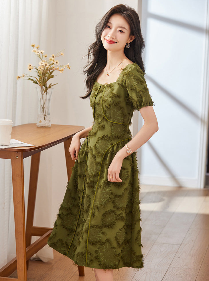 Green Pastoral Short-sleeved Dress