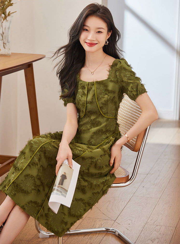 Green Pastoral Short-sleeved Dress