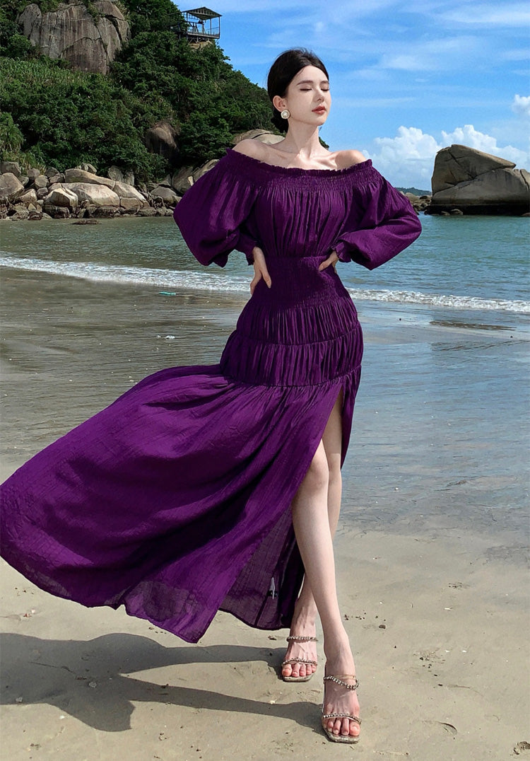 Off Shoulder Purple Beach Dress