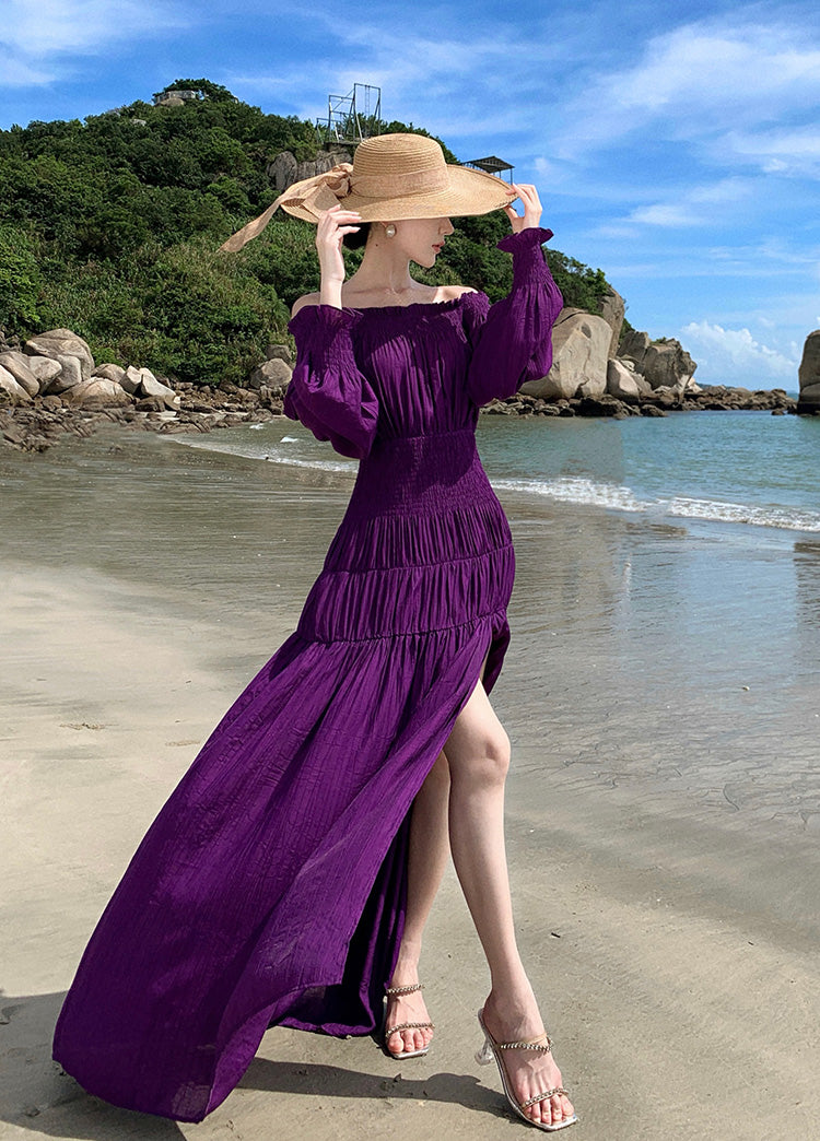 Off Shoulder Purple Beach Dress