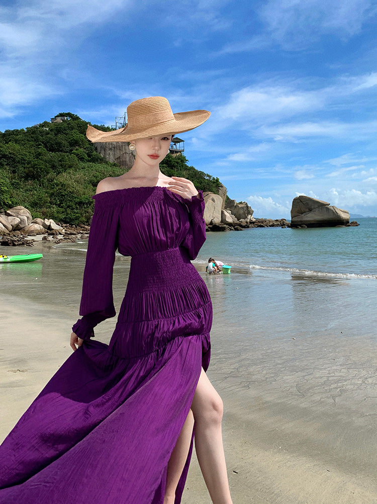 Off Shoulder Purple Beach Dress